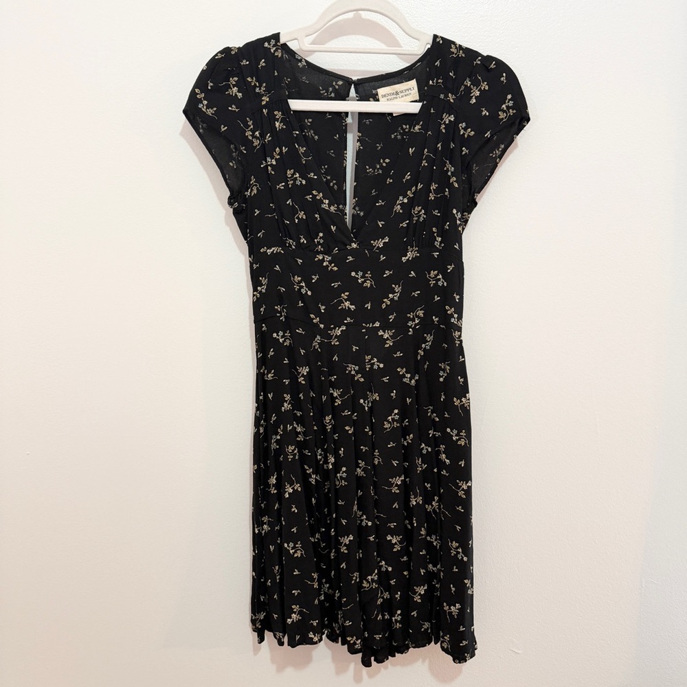 Ralph Lauren Denim & Supply Black Floral Mini Dress‎ V-Neck Size 4